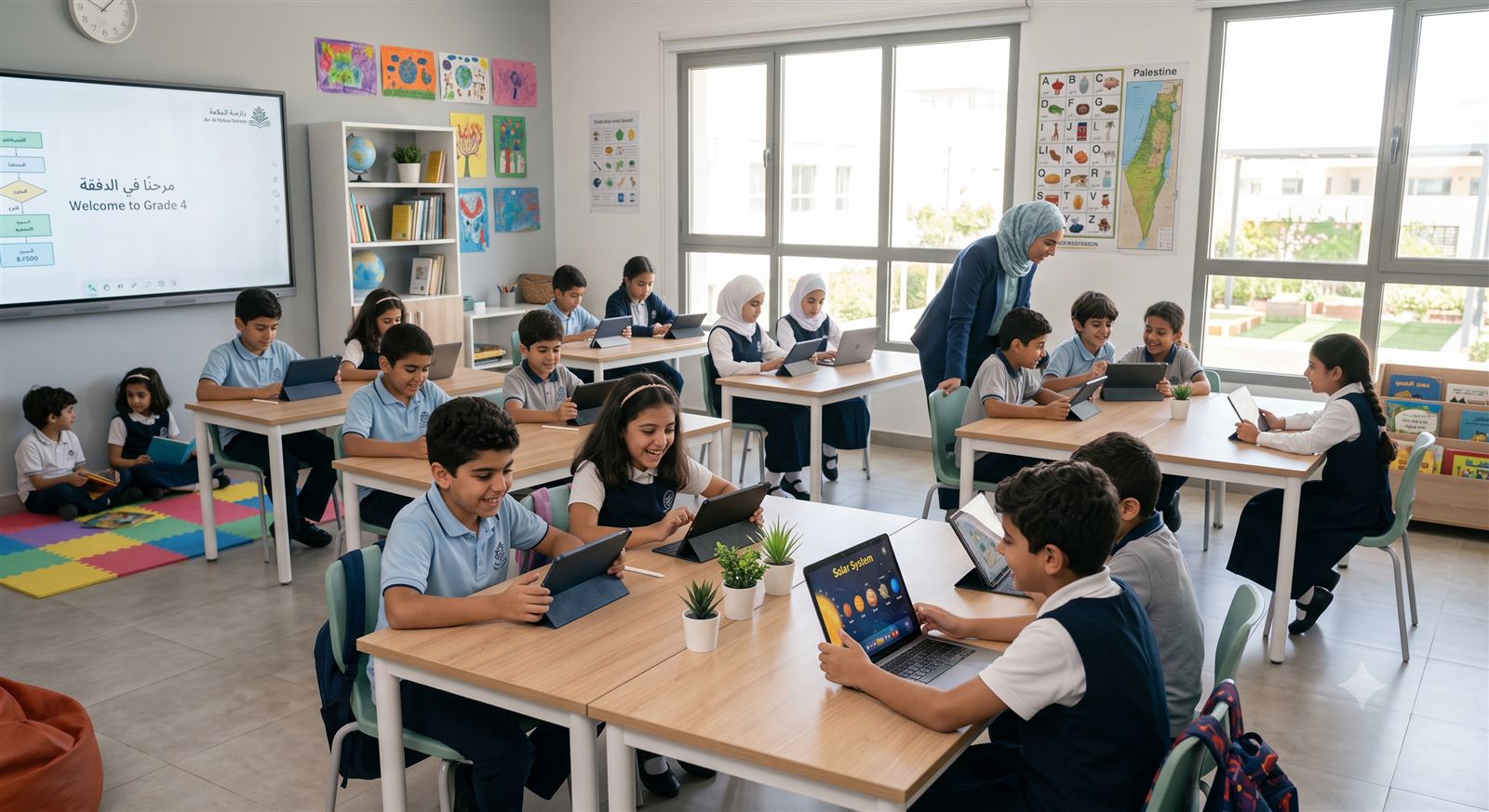 Pupils working together in a classroom
