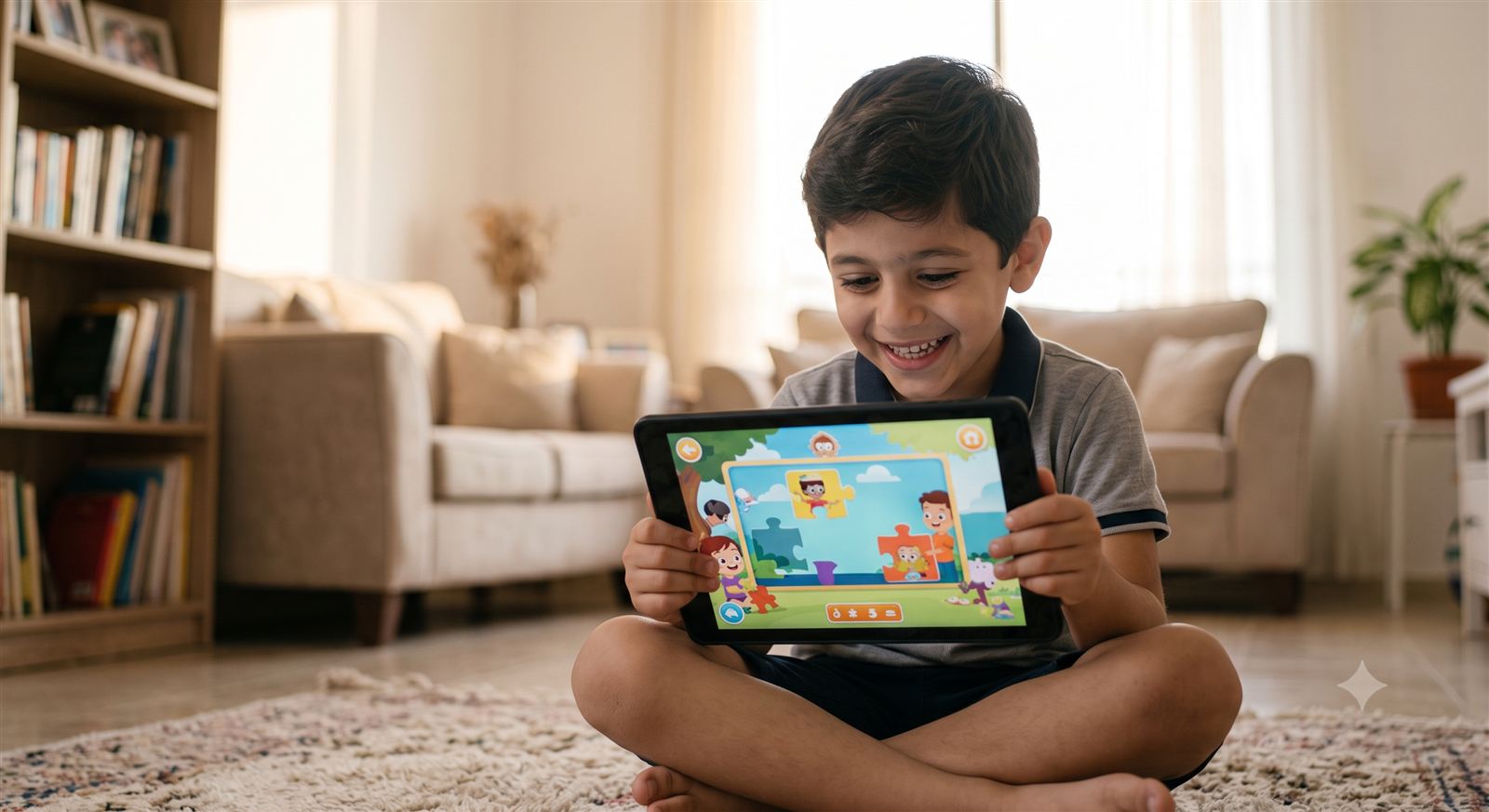 A child working through a lesson on a tablet