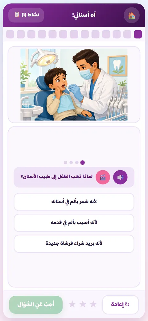 نشاط علوم للصف الرابع: صحّة الأسنان وزيارة طبيب الأسنان